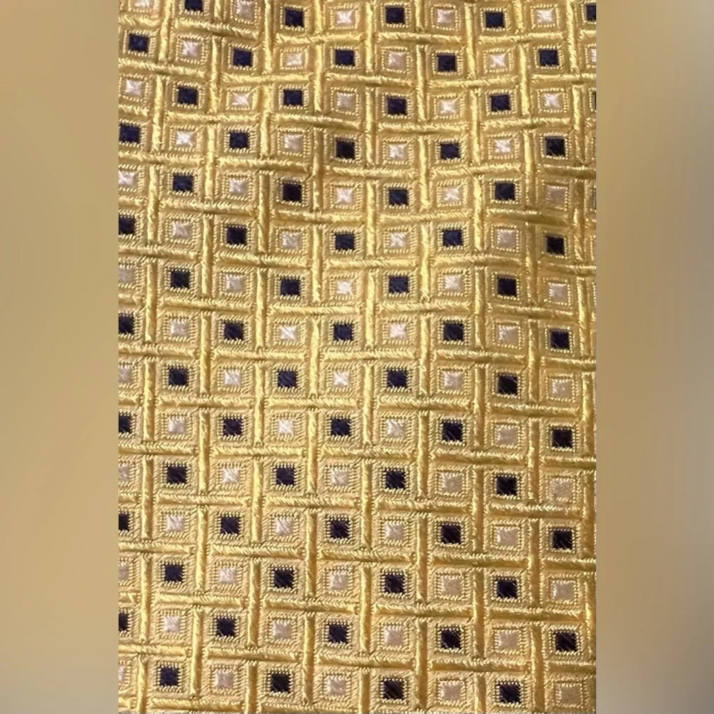 Tommy Hilfiger Tie Yellow With Blue White Squares 100% Silk Imported Made in USA
